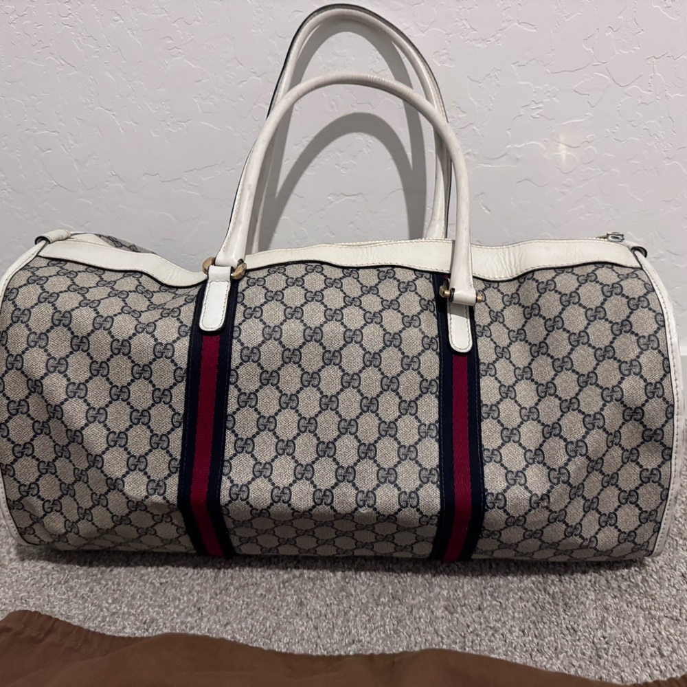 Gucci vintage GG SUPREME CANVAS Web White Boston Bag